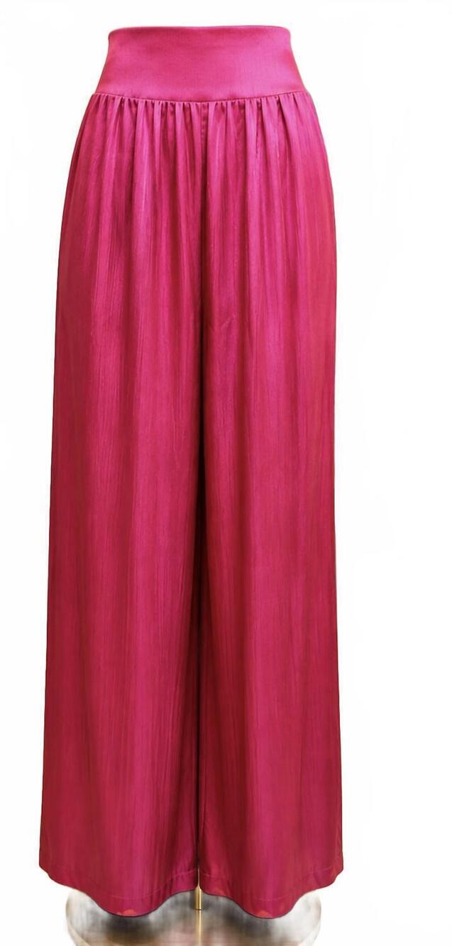 NEW EESOME women's silken high-rise wide leg pants in hot pink
